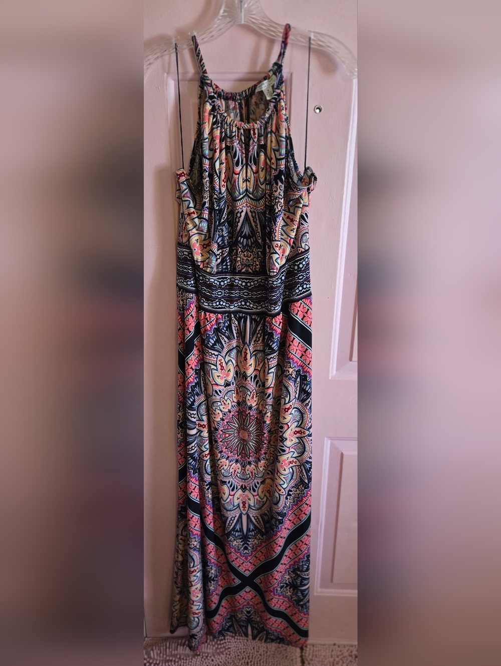 London Style Coral, Black & Cream Paisley Maxi Dress